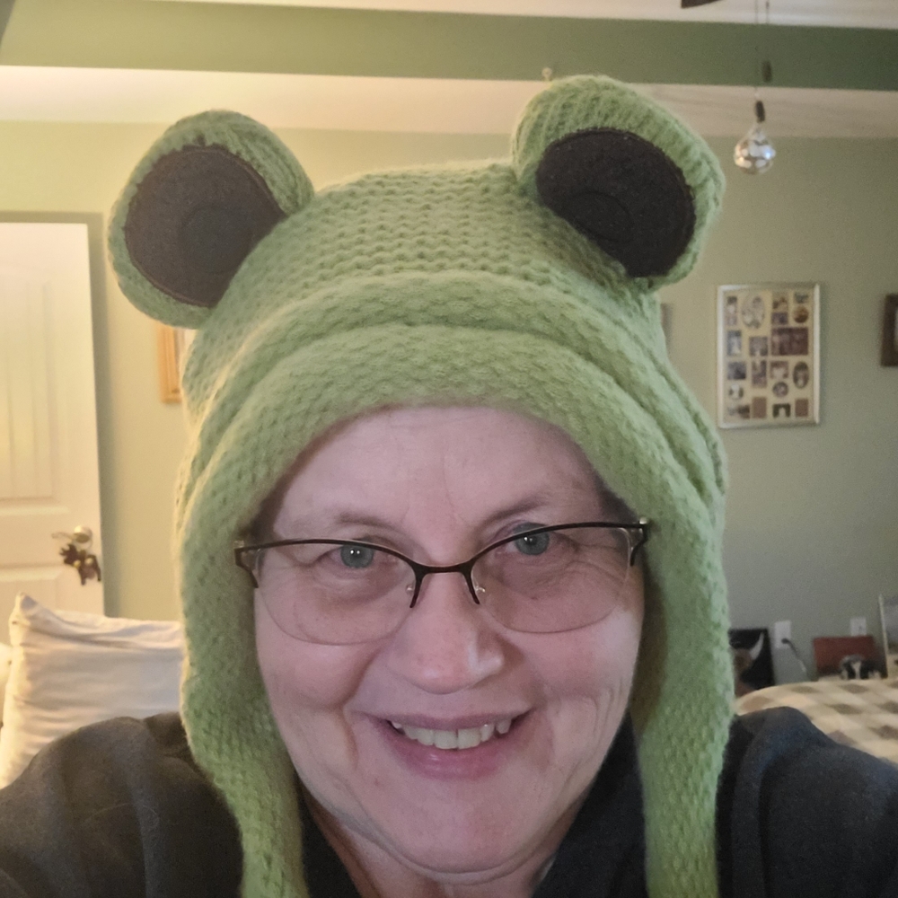 HAND CRAFTED KNITTED FROG HAT WITH EAR WARMERS